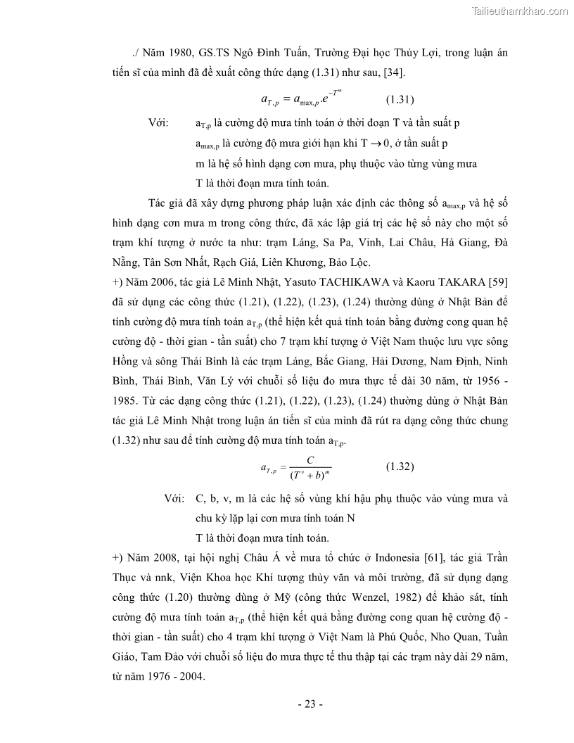 Luận án tiến sĩ kỹ thuật Nghiên cứu xác định một số tham số về mưa góp phần hoàn thiện công thức tính lưu lượng thiết kế công trình thoát nước nhỏ trên đường trong điều kiện khí hậu Việt Nam - 7 Trang 37