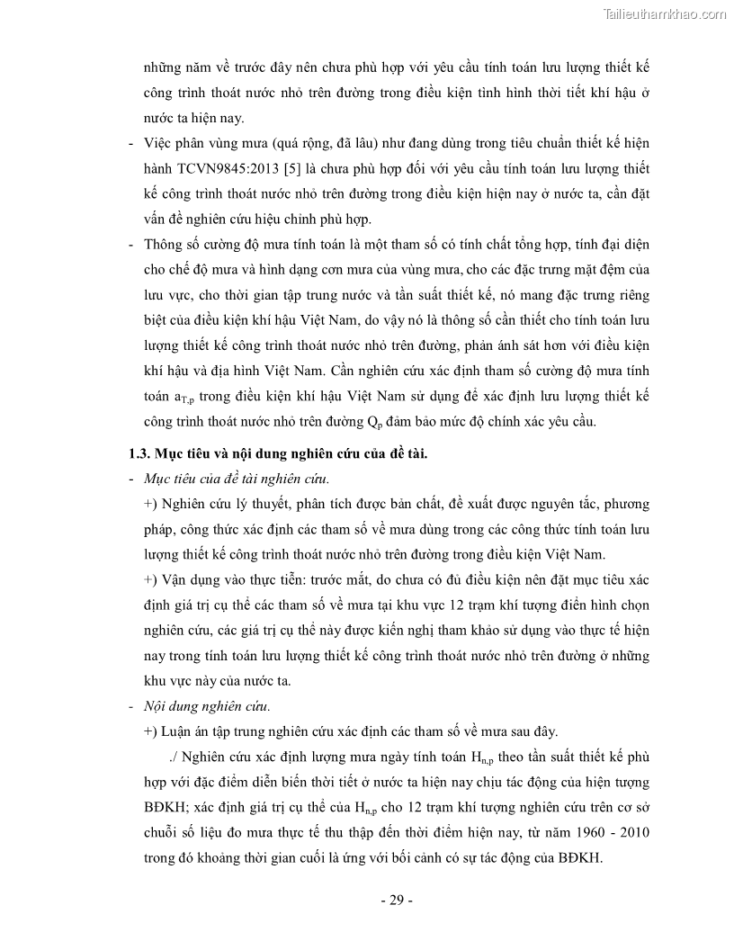 Luận án tiến sĩ kỹ thuật Nghiên cứu xác định một số tham số về mưa góp phần hoàn thiện công thức tính lưu lượng thiết kế công trình thoát nước nhỏ trên đường trong điều kiện khí hậu Việt Nam - 8 Trang 43