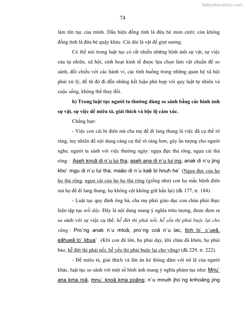 Luận án tiến sĩ ngữ văn Phương pháp so sánh trong văn bản luật tục Êđê - 14 Trang 79