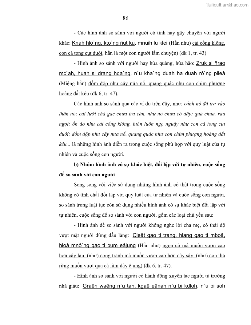 Luận án tiến sĩ ngữ văn Phương pháp so sánh trong văn bản luật tục Êđê - 16 Trang 91