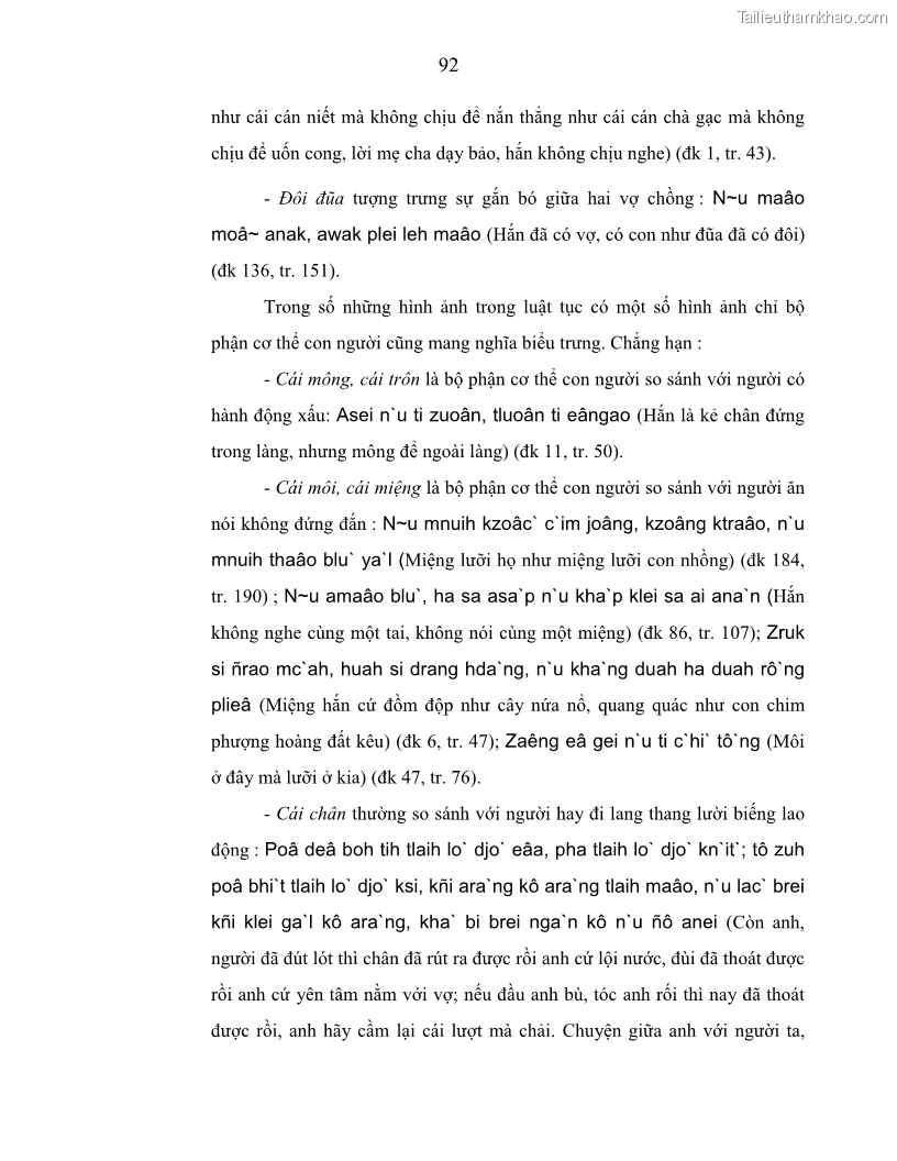 Luận án tiến sĩ ngữ văn Phương pháp so sánh trong văn bản luật tục Êđê - 17 Trang 97