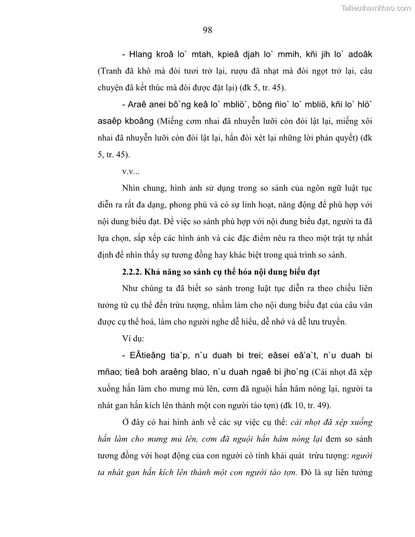 Luận án tiến sĩ ngữ văn Phương pháp so sánh trong văn bản luật tục Êđê - 18 Trang 103