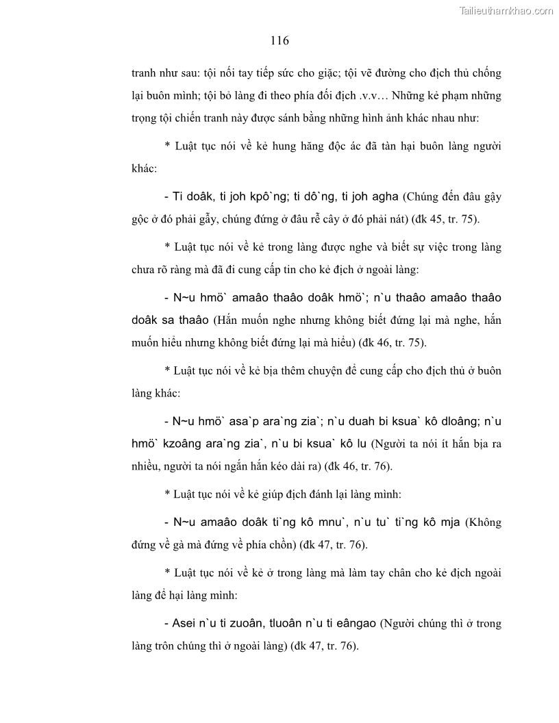 Luận án tiến sĩ ngữ văn Phương pháp so sánh trong văn bản luật tục Êđê - 21 Trang 121