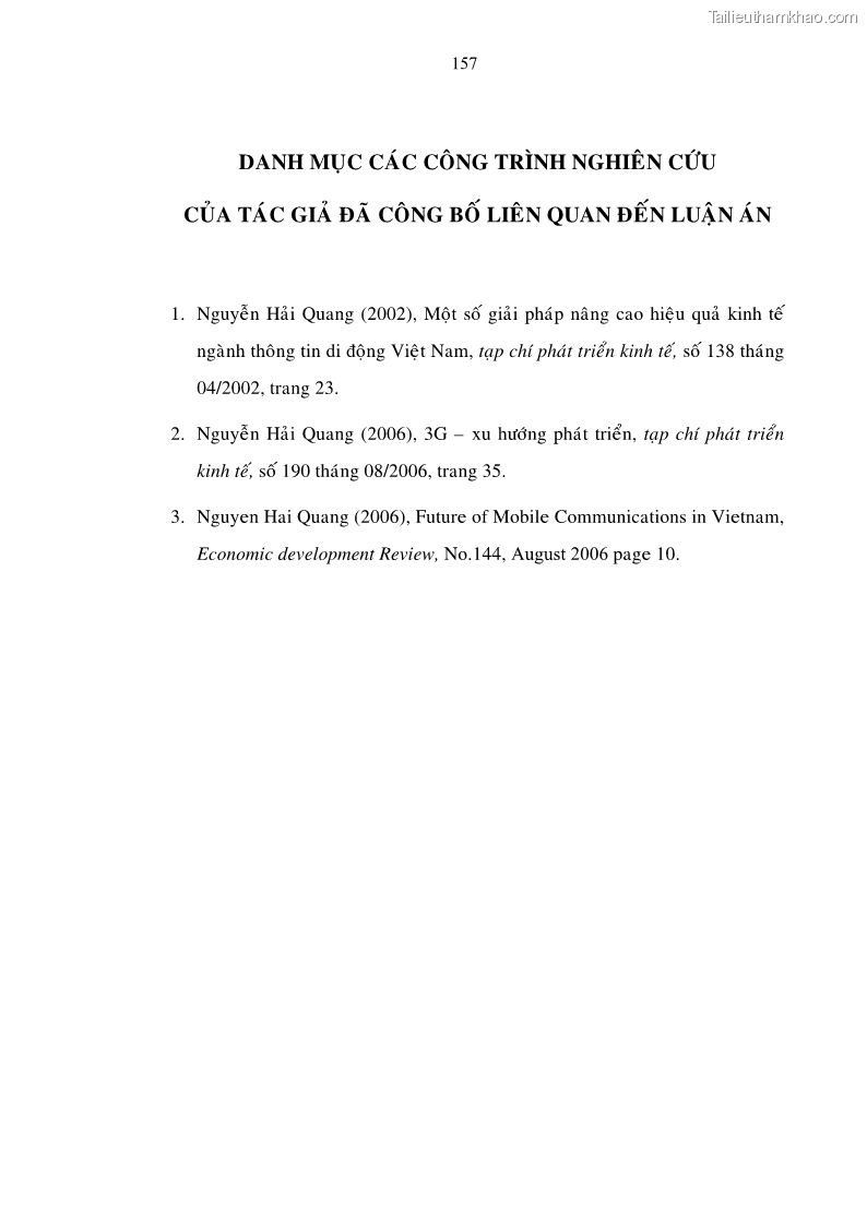 Luận án tiến sĩ Phát triển hoạt động dịch vụ thông tin di động tại Tập đoàn Bưu chính Viễn thông Việt Nam đến năm 2020 - 27 Trang 157