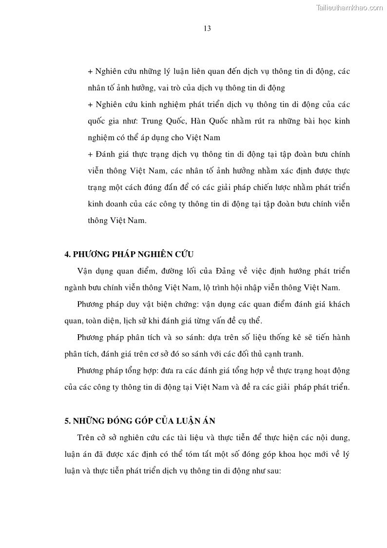Luận án tiến sĩ Phát triển hoạt động dịch vụ thông tin di động tại Tập đoàn Bưu chính Viễn thông Việt Nam đến năm 2020 - 3 Trang 13