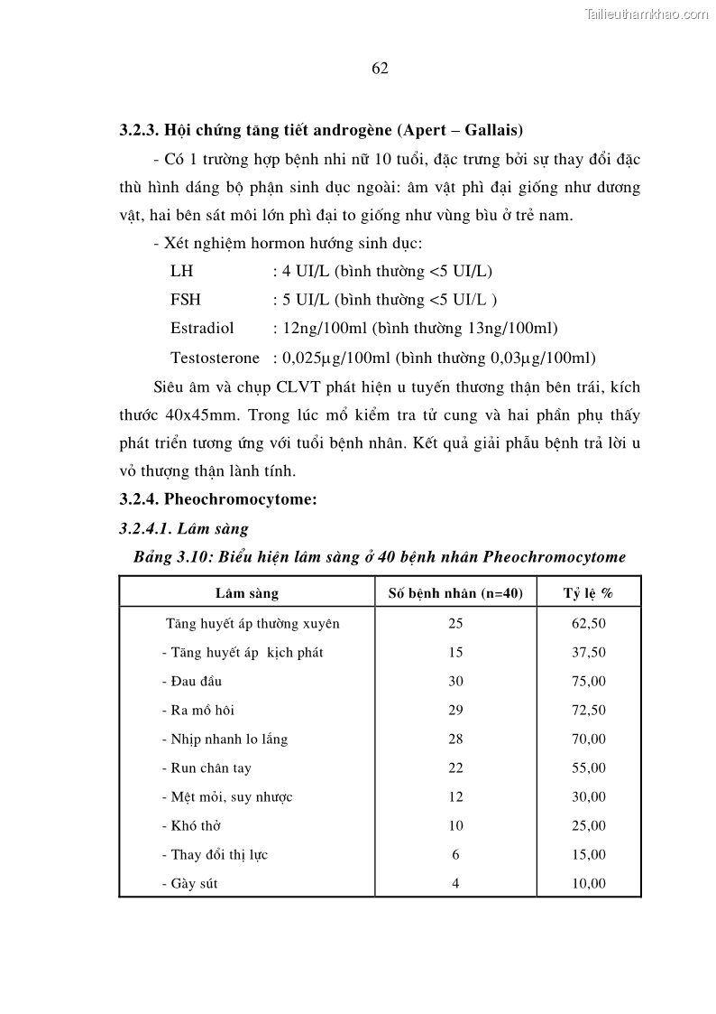 Luận án tiến sĩ y học Nghiên cứu chẩn đoán và điều trị phẫu thuật nội soi các u tuyến thượng thận lành tính tại bệnh viện Việt Đức giai đoạn 1998 - 2005 - 13 Trang 73