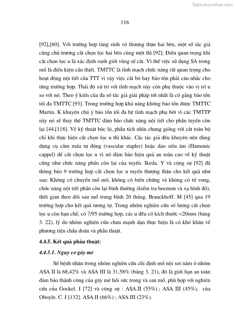 Luận án tiến sĩ y học Nghiên cứu chẩn đoán và điều trị phẫu thuật nội soi các u tuyến thượng thận lành tính tại bệnh viện Việt Đức giai đoạn 1998 - 2005 - 22 Trang 127