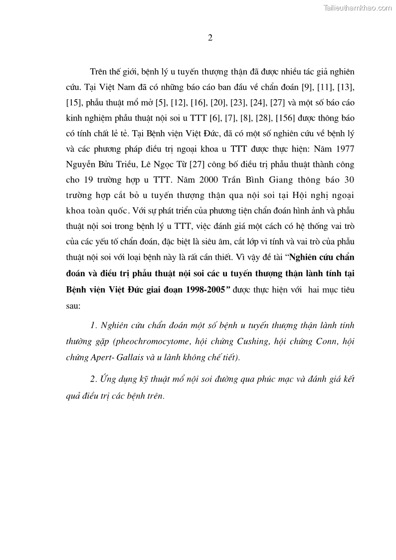 Luận án tiến sĩ y học Nghiên cứu chẩn đoán và điều trị phẫu thuật nội soi các u tuyến thượng thận lành tính tại bệnh viện Việt Đức giai đoạn 1998 - 2005 - 3 Trang 13
