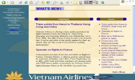 Quảng Cáo Trên Các Trang Web Của Vietnam Airlines