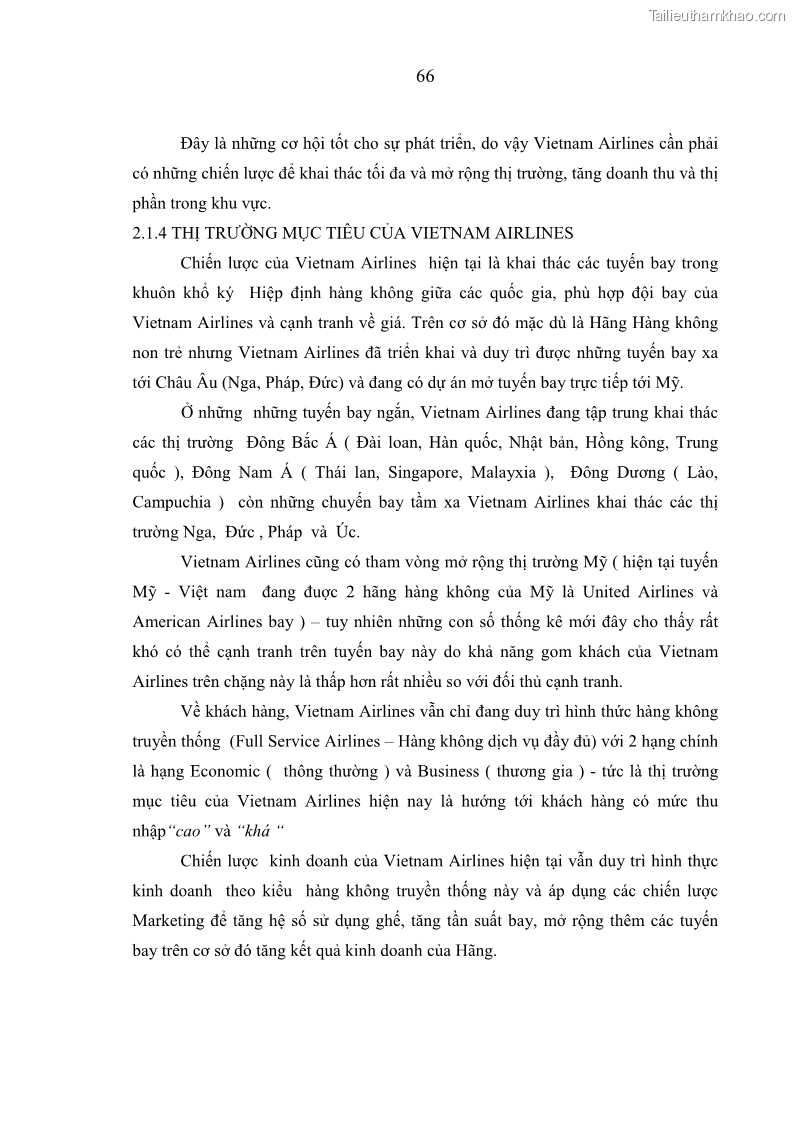 Luận án tiến sĩ kinh tế Các giải pháp Marketing nhằm tăng sức cạnh tranh trong kinh doanh vận chuyển hành khách của Hãng Hàng không Quốc gia Việt Nam - 13 Trang 73