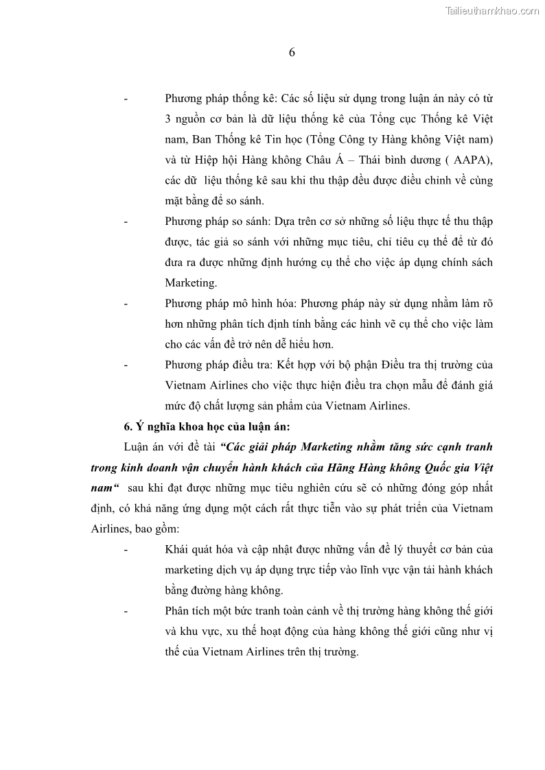 Luận án tiến sĩ kinh tế Các giải pháp Marketing nhằm tăng sức cạnh tranh trong kinh doanh vận chuyển hành khách của Hãng Hàng không Quốc gia Việt Nam - 3 Trang 13