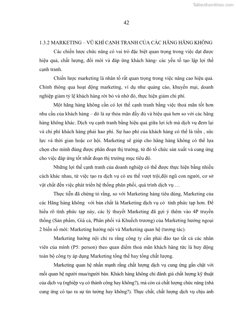 Luận án tiến sĩ kinh tế Các giải pháp Marketing nhằm tăng sức cạnh tranh trong kinh doanh vận chuyển hành khách của Hãng Hàng không Quốc gia Việt Nam - 9 Trang 49