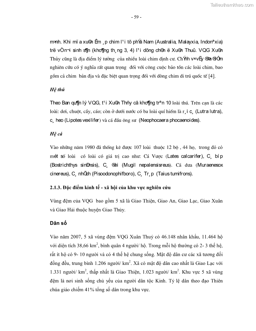 Luận án tiến sĩ kinh tế Giá trị kinh tế của tài nguyên đất ngập nước tại cửa sông Ba Lạt tỉnh Nam Định - 12 Trang 67