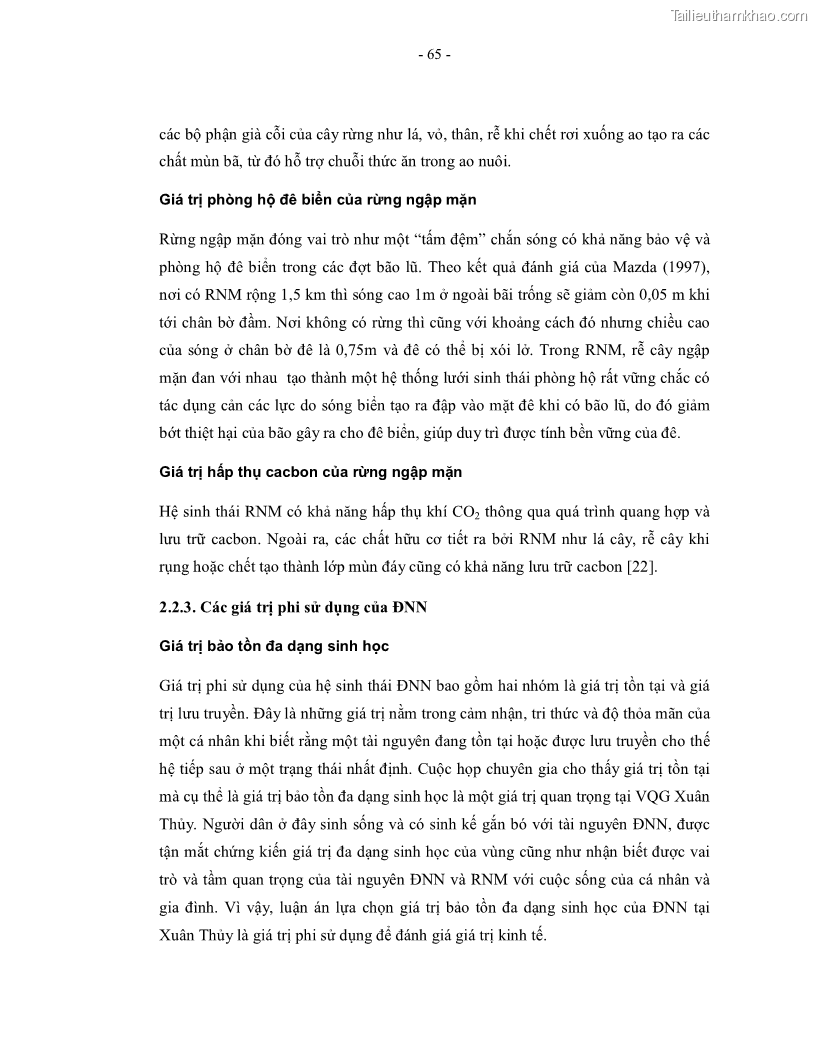 Luận án tiến sĩ kinh tế Giá trị kinh tế của tài nguyên đất ngập nước tại cửa sông Ba Lạt tỉnh Nam Định - 13 Trang 73