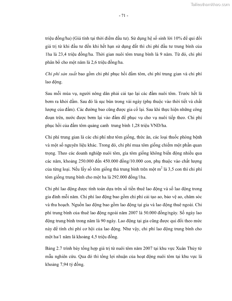 Luận án tiến sĩ kinh tế Giá trị kinh tế của tài nguyên đất ngập nước tại cửa sông Ba Lạt tỉnh Nam Định - 14 Trang 79