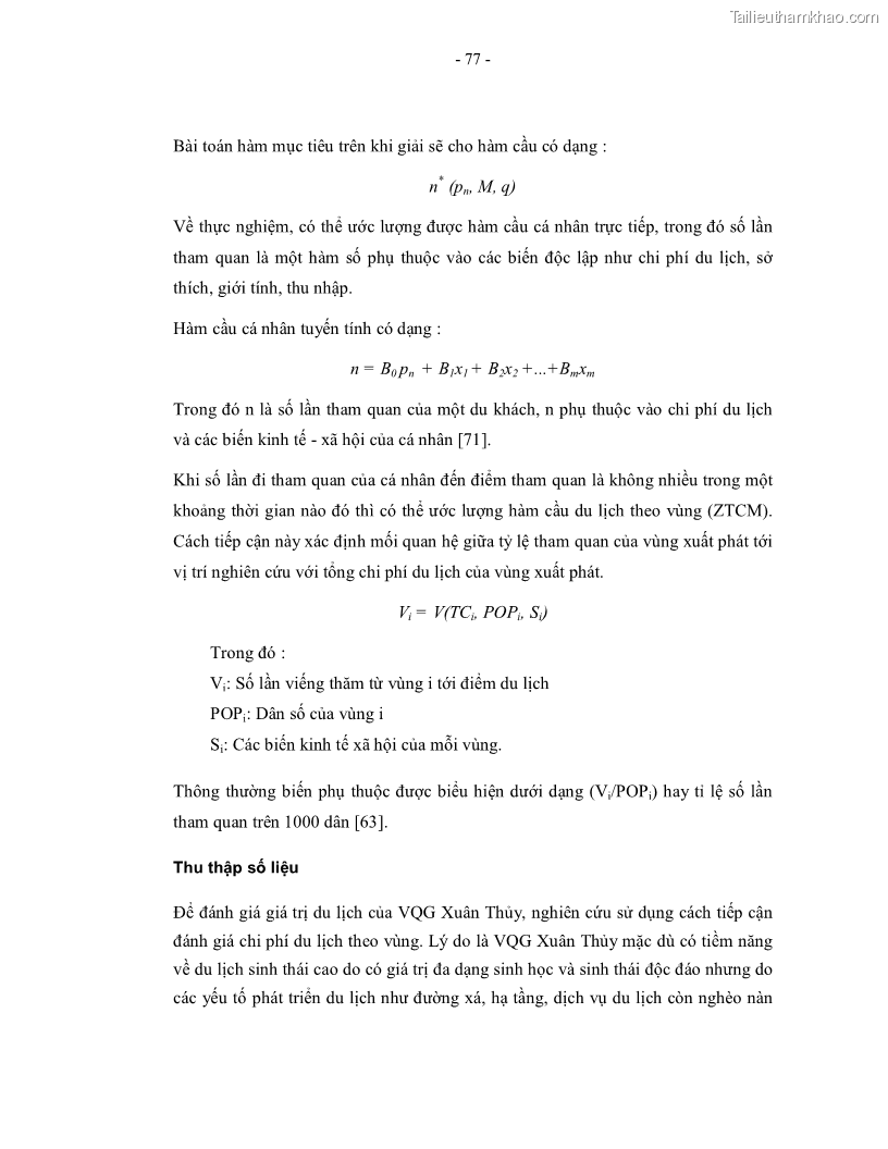 Luận án tiến sĩ kinh tế Giá trị kinh tế của tài nguyên đất ngập nước tại cửa sông Ba Lạt tỉnh Nam Định - 15 Trang 85