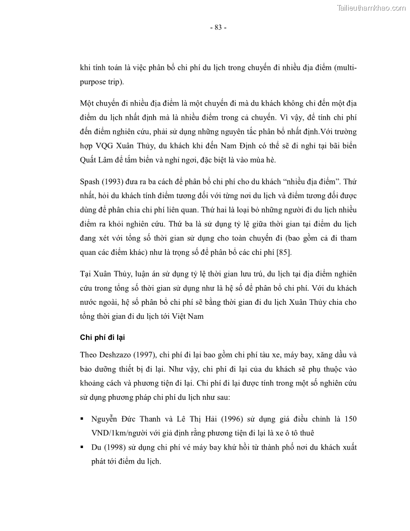 Luận án tiến sĩ kinh tế Giá trị kinh tế của tài nguyên đất ngập nước tại cửa sông Ba Lạt tỉnh Nam Định - 16 Trang 91