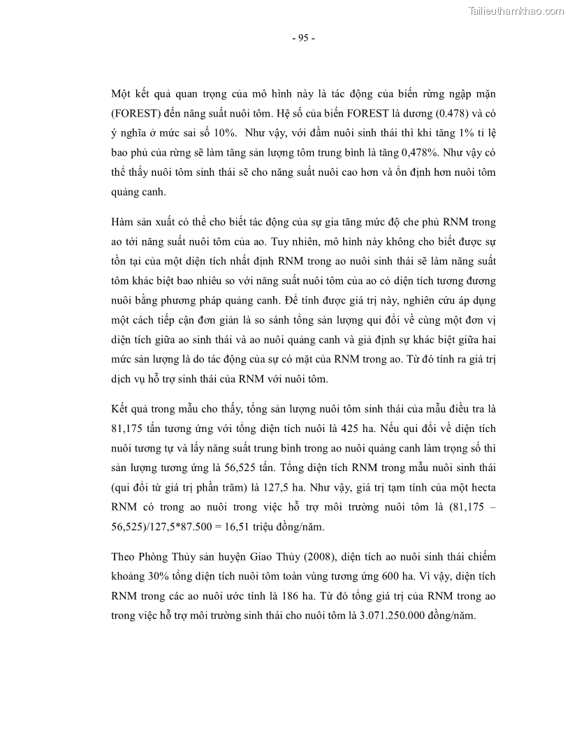 Luận án tiến sĩ kinh tế Giá trị kinh tế của tài nguyên đất ngập nước tại cửa sông Ba Lạt tỉnh Nam Định - 18 Trang 103