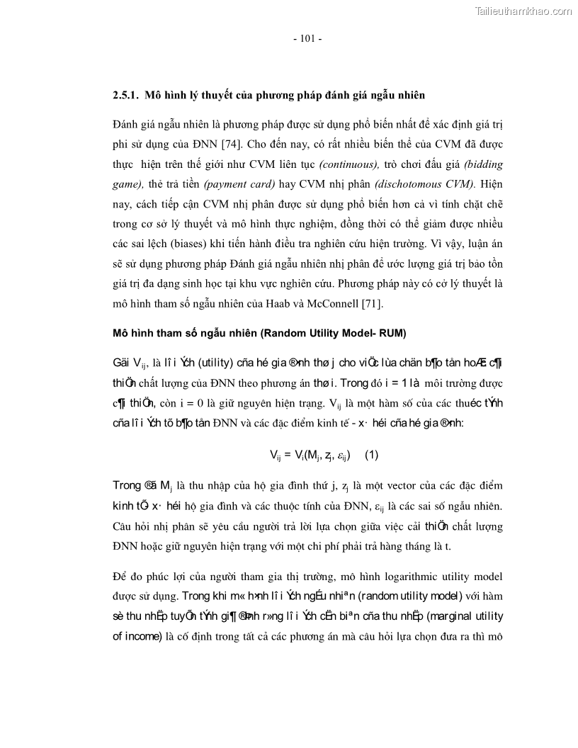 Luận án tiến sĩ kinh tế Giá trị kinh tế của tài nguyên đất ngập nước tại cửa sông Ba Lạt tỉnh Nam Định - 19 Trang 109