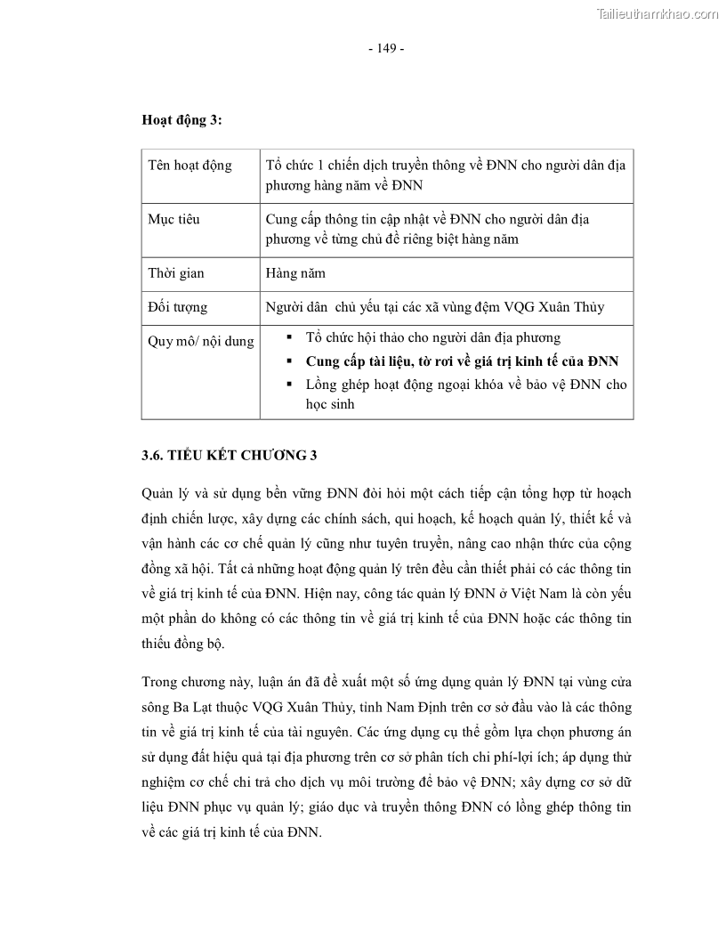 Luận án tiến sĩ kinh tế Giá trị kinh tế của tài nguyên đất ngập nước tại cửa sông Ba Lạt tỉnh Nam Định - 27 Trang 157