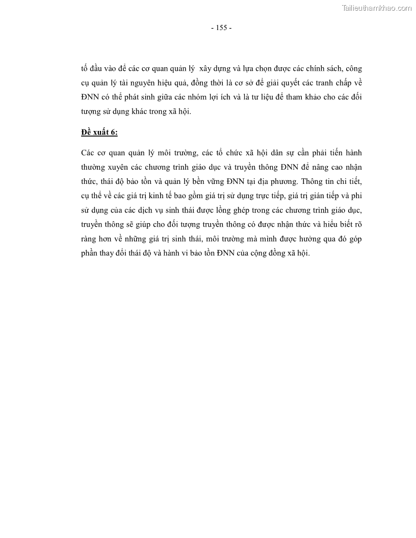 Luận án tiến sĩ kinh tế Giá trị kinh tế của tài nguyên đất ngập nước tại cửa sông Ba Lạt tỉnh Nam Định - 28 Trang 163