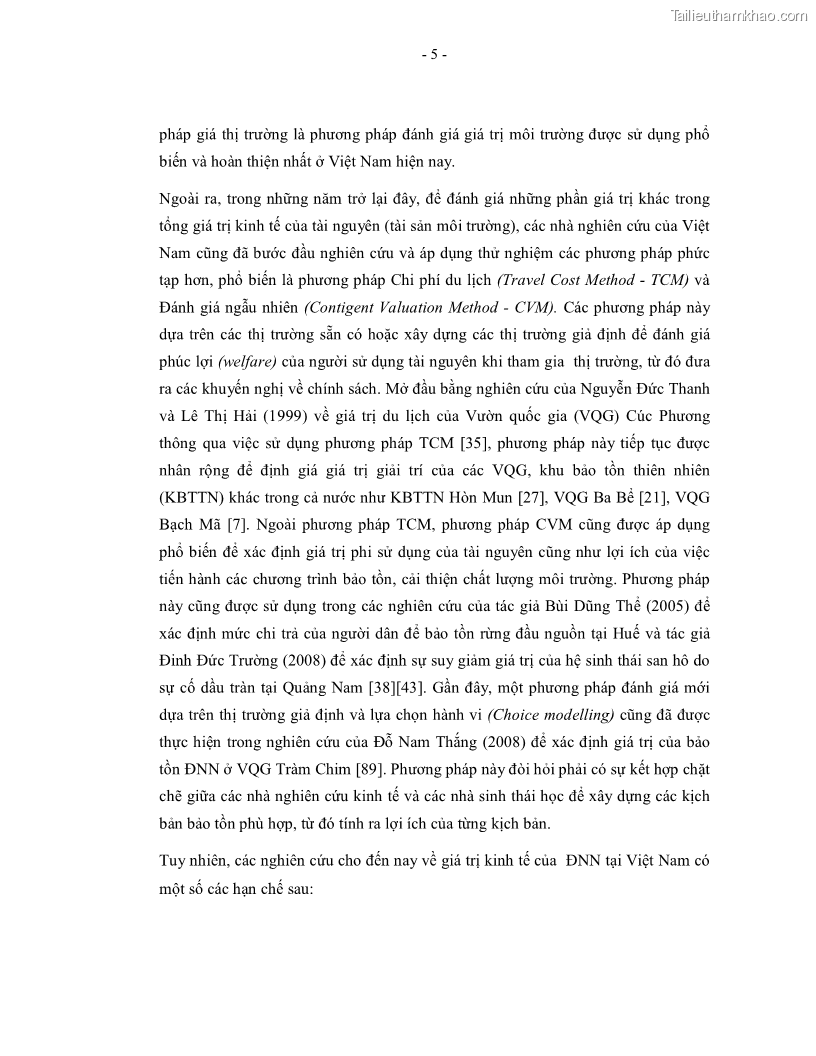 Luận án tiến sĩ kinh tế Giá trị kinh tế của tài nguyên đất ngập nước tại cửa sông Ba Lạt tỉnh Nam Định - 3 Trang 13
