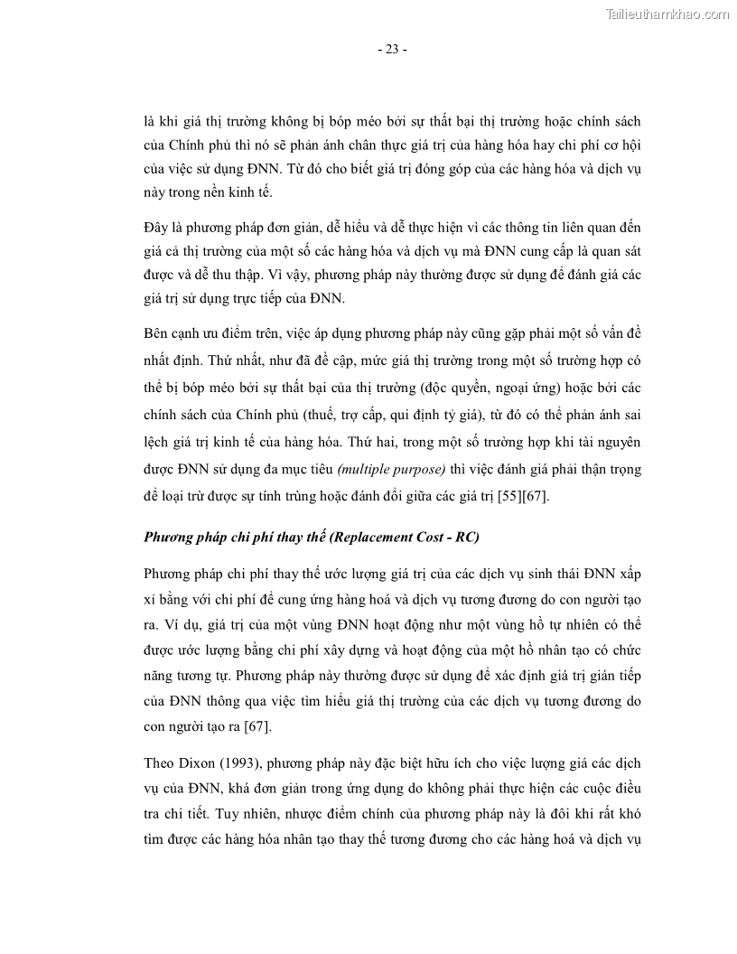 Luận án tiến sĩ kinh tế Giá trị kinh tế của tài nguyên đất ngập nước tại cửa sông Ba Lạt tỉnh Nam Định - 6 Trang 31