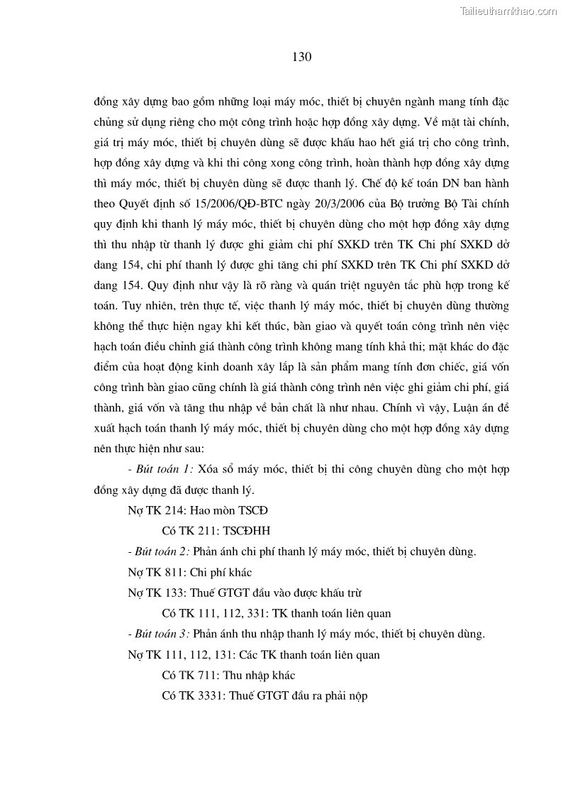 Luận án tiến sĩ kinh tế Hoàn thiện hạch toán tài sản cố định nhằm tăng cường quản lý tài sản cố định trong các doanh nghiệp xây dựng Việt Nam - 24 Trang 139