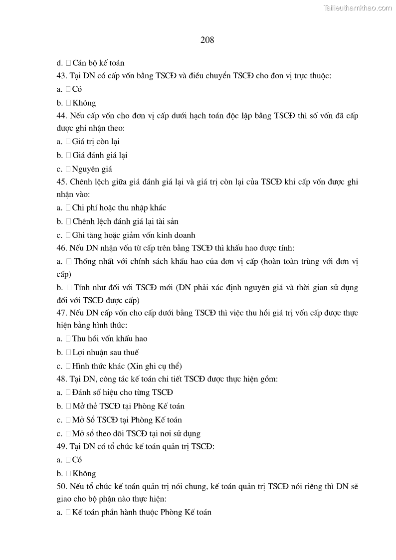 Luận án tiến sĩ kinh tế Hoàn thiện hạch toán tài sản cố định nhằm tăng cường quản lý tài sản cố định trong các doanh nghiệp xây dựng Việt Nam - 37 Trang 217