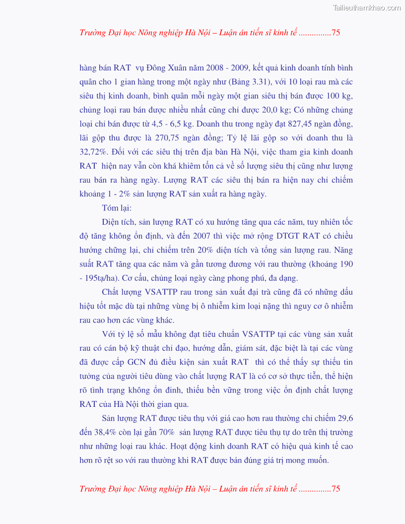 Luận án tiến sĩ kinh tế Nghiên cứu giải pháp phát triển bền vững rau an toàn ở Hà Nội - 16 Trang 91