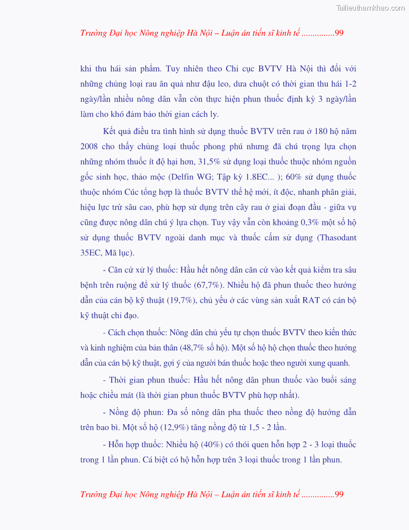 Luận án tiến sĩ kinh tế Nghiên cứu giải pháp phát triển bền vững rau an toàn ở Hà Nội - 20 Trang 115