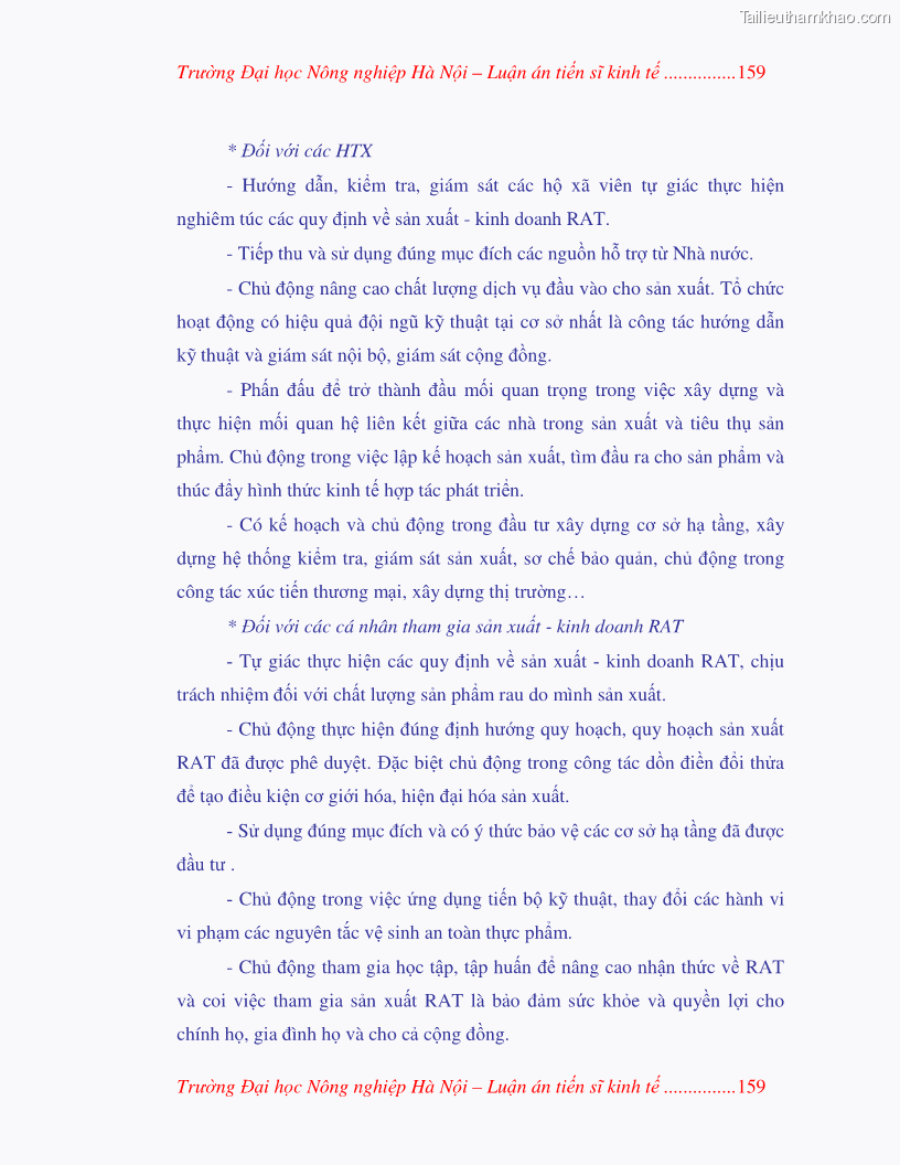 Luận án tiến sĩ kinh tế Nghiên cứu giải pháp phát triển bền vững rau an toàn ở Hà Nội - 30 Trang 175