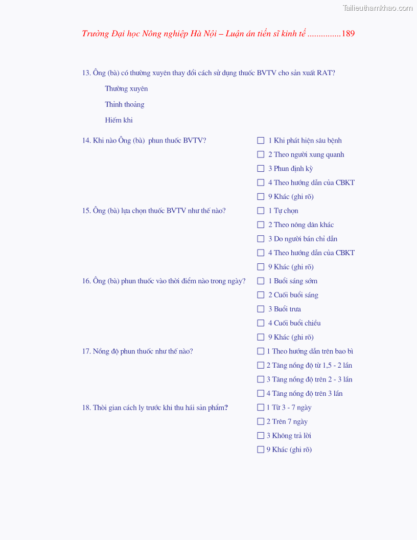 Luận án tiến sĩ kinh tế Nghiên cứu giải pháp phát triển bền vững rau an toàn ở Hà Nội - 35 Trang 205