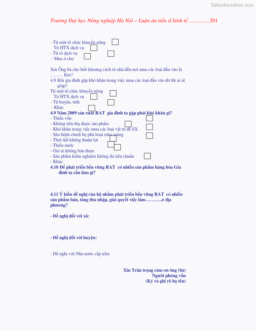 Luận án tiến sĩ kinh tế Nghiên cứu giải pháp phát triển bền vững rau an toàn ở Hà Nội - 37 Trang 217