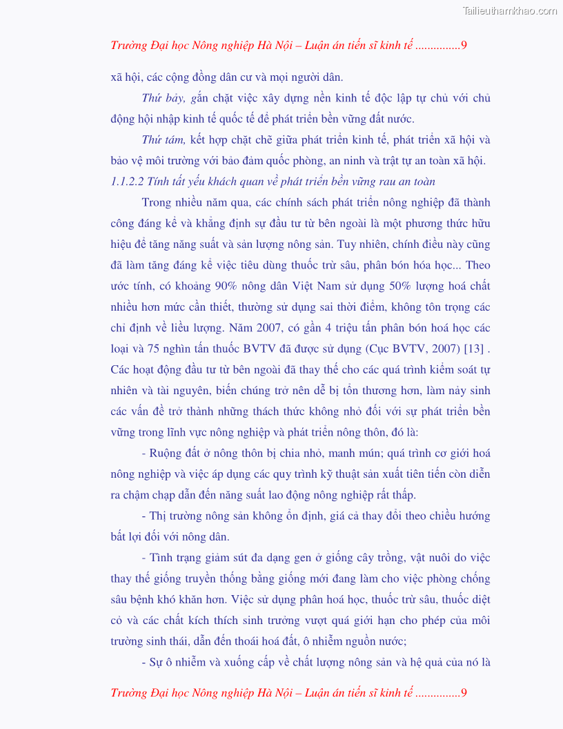 Luận án tiến sĩ kinh tế Nghiên cứu giải pháp phát triển bền vững rau an toàn ở Hà Nội - 5 Trang 25