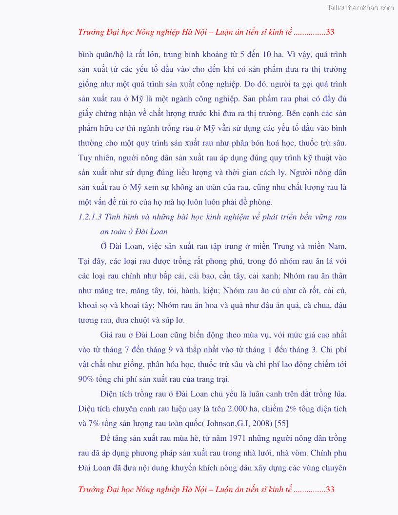 Luận án tiến sĩ kinh tế Nghiên cứu giải pháp phát triển bền vững rau an toàn ở Hà Nội - 9 Trang 49