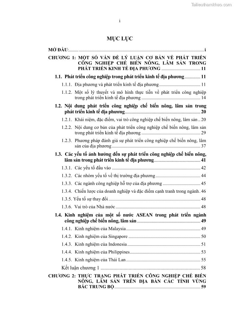 Luận án tiến sĩ kinh tế Phát triển công nghiệp chế biến nông, lâm sản trên địa bàn các tỉnh vùng Bắc Trung Bộ - 1 Trang 1