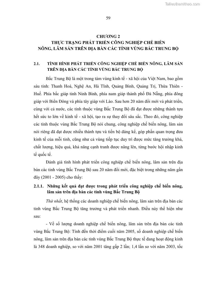 Luận án tiến sĩ kinh tế Phát triển công nghiệp chế biến nông, lâm sản trên địa bàn các tỉnh vùng Bắc Trung Bộ - 12 Trang 67