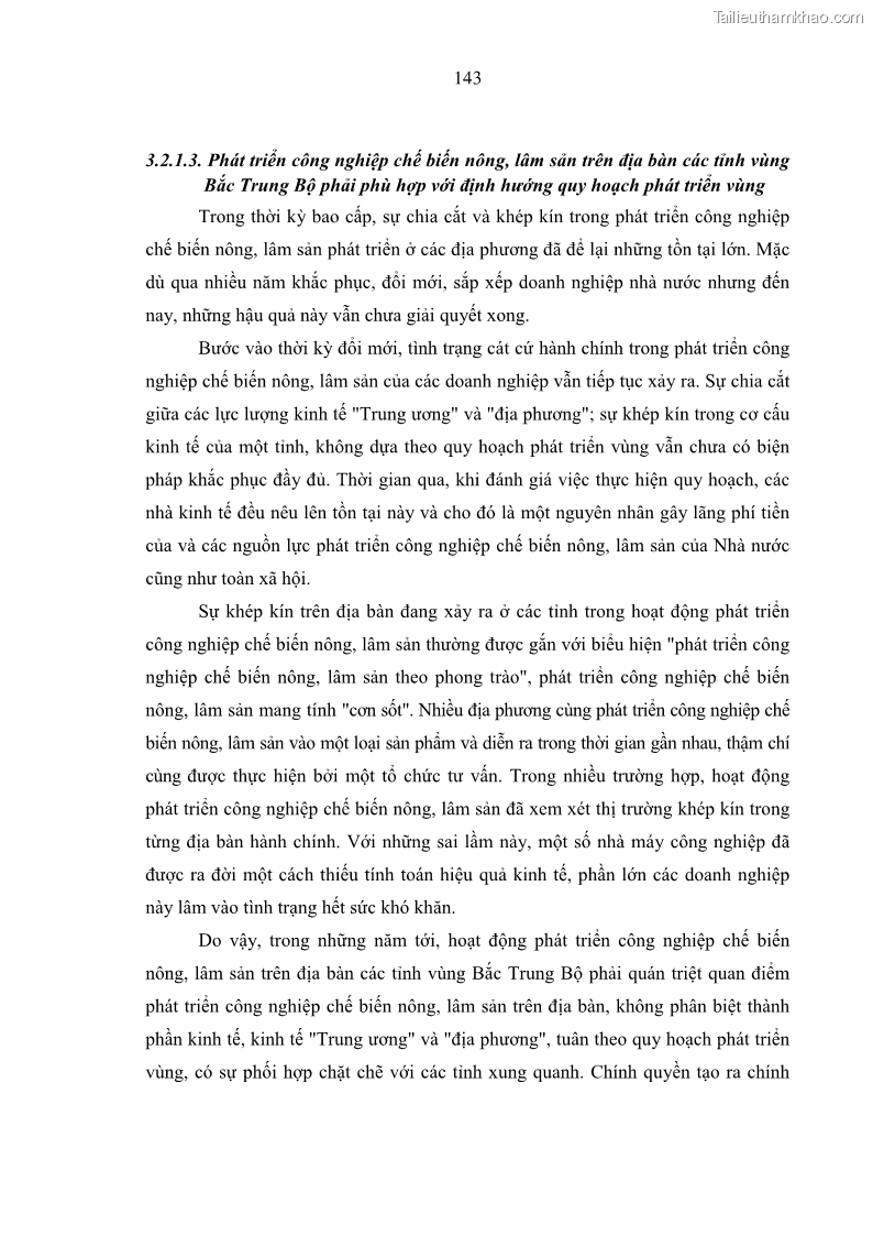 Luận án tiến sĩ kinh tế Phát triển công nghiệp chế biến nông, lâm sản trên địa bàn các tỉnh vùng Bắc Trung Bộ - 26 Trang 151