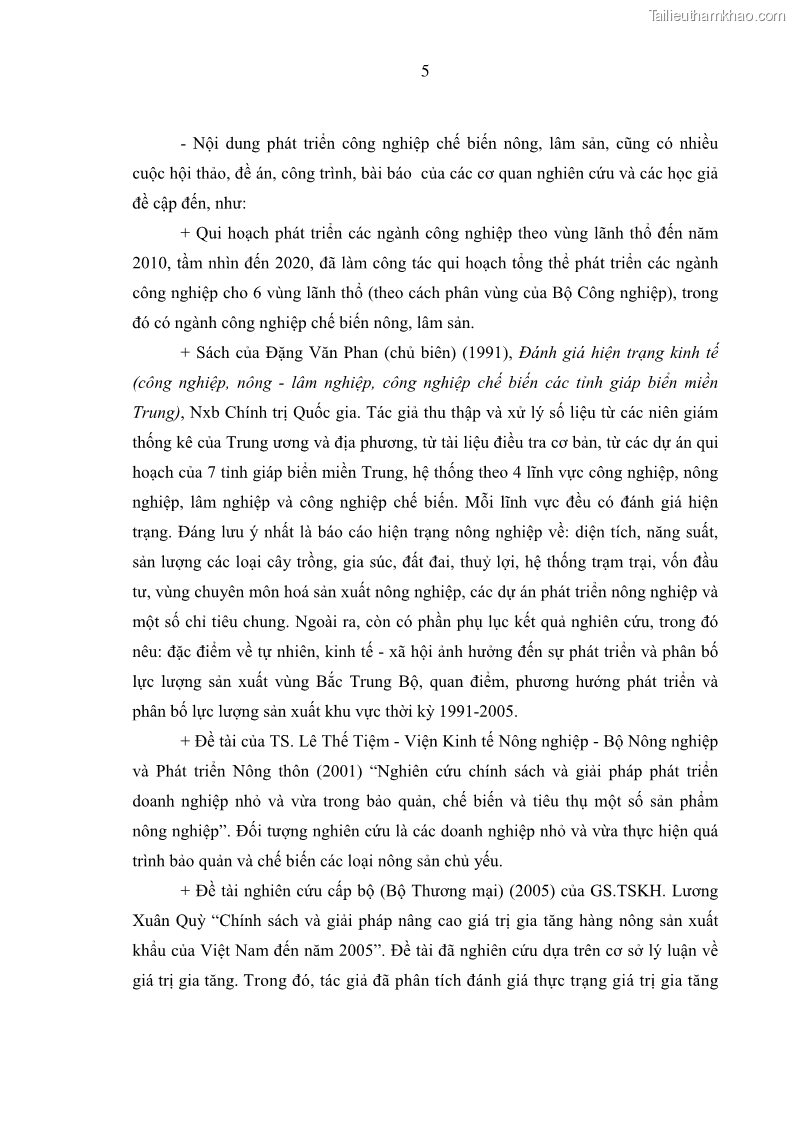 Luận án tiến sĩ kinh tế Phát triển công nghiệp chế biến nông, lâm sản trên địa bàn các tỉnh vùng Bắc Trung Bộ - 3 Trang 13