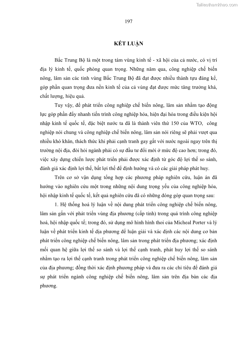 Luận án tiến sĩ kinh tế Phát triển công nghiệp chế biến nông, lâm sản trên địa bàn các tỉnh vùng Bắc Trung Bộ - 35 Trang 205