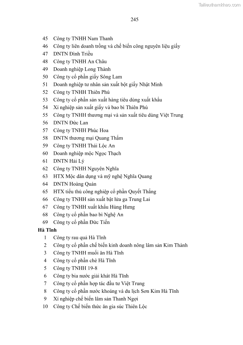 Luận án tiến sĩ kinh tế Phát triển công nghiệp chế biến nông, lâm sản trên địa bàn các tỉnh vùng Bắc Trung Bộ - 43 Trang 253