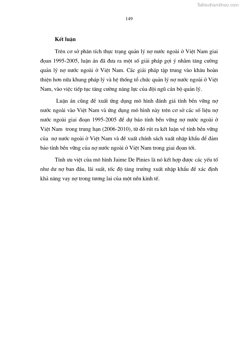 Luận án tiến sĩ kinh tế Tăng cường quản lý nợ nước ngoài ở Việt Nam - 27 Trang 157