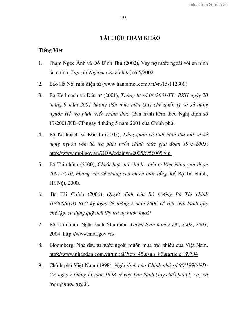 Luận án tiến sĩ kinh tế Tăng cường quản lý nợ nước ngoài ở Việt Nam - 28 Trang 163