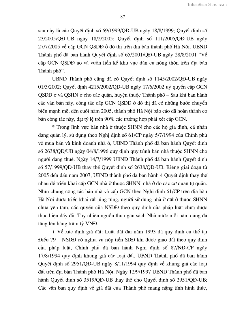 Luận án tiến sĩ kinh tế Tăng cường vai trò quản lý của nhà nước đối với đất đai trong quá trình đô thị hóa ở thành phố Hà Nội - 16 Trang 91