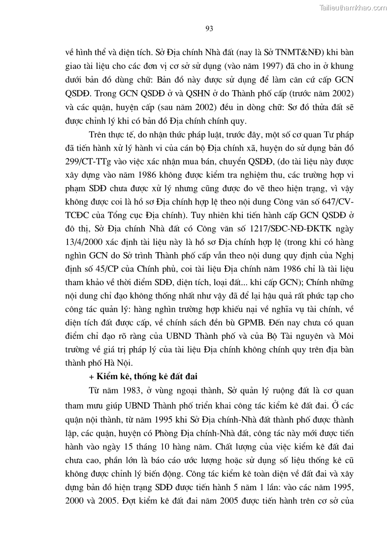 Luận án tiến sĩ kinh tế Tăng cường vai trò quản lý của nhà nước đối với đất đai trong quá trình đô thị hóa ở thành phố Hà Nội - 17 Trang 97