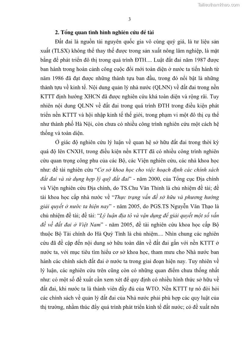 Luận án tiến sĩ kinh tế Tăng cường vai trò quản lý của nhà nước đối với đất đai trong quá trình đô thị hóa ở thành phố Hà Nội - 2 Trang 7