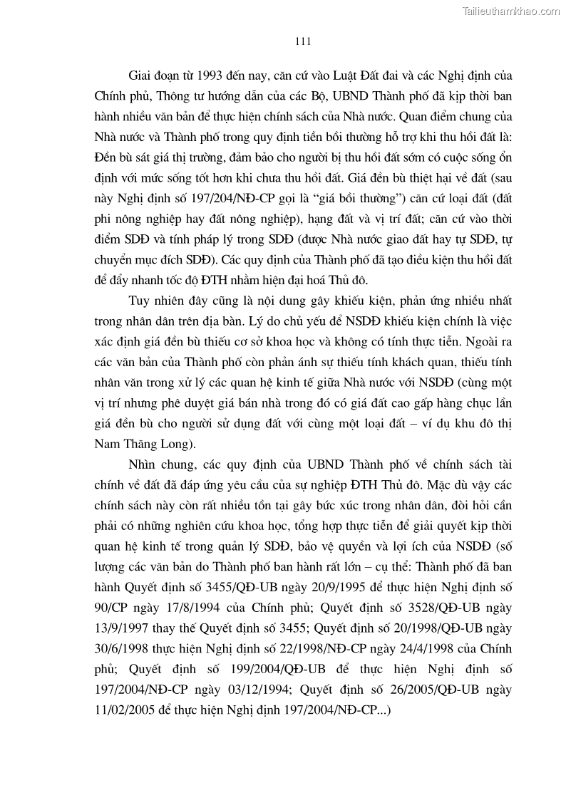 Luận án tiến sĩ kinh tế Tăng cường vai trò quản lý của nhà nước đối với đất đai trong quá trình đô thị hóa ở thành phố Hà Nội - 20 Trang 115
