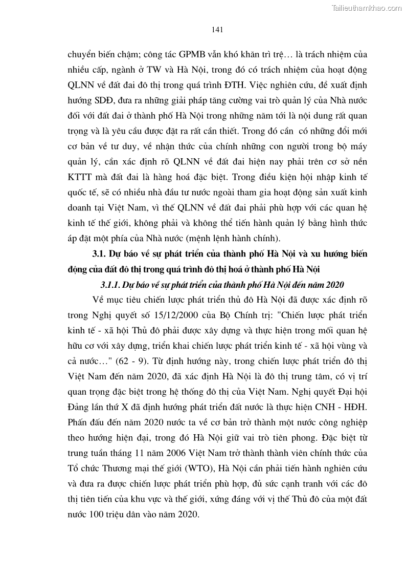 Luận án tiến sĩ kinh tế Tăng cường vai trò quản lý của nhà nước đối với đất đai trong quá trình đô thị hóa ở thành phố Hà Nội - 25 Trang 145