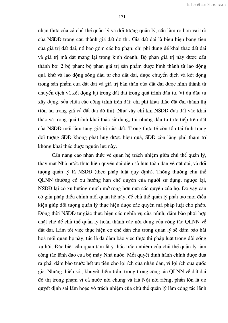 Luận án tiến sĩ kinh tế Tăng cường vai trò quản lý của nhà nước đối với đất đai trong quá trình đô thị hóa ở thành phố Hà Nội - 30 Trang 175